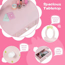 2-in-1 Children Vanity Table Stool Set with Mirror-Pink by LJGDeals