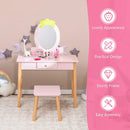 2-in-1 Children Vanity Table Stool Set with Mirror-Pink by LJGDeals