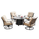 Aluminum 44-in Round Patio Fire Table Set with Swivel Rocking Chairs