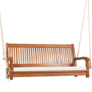 2-Person Hanging Porch Swing Wood Bench with Cushion Curved Back by LJGDeals