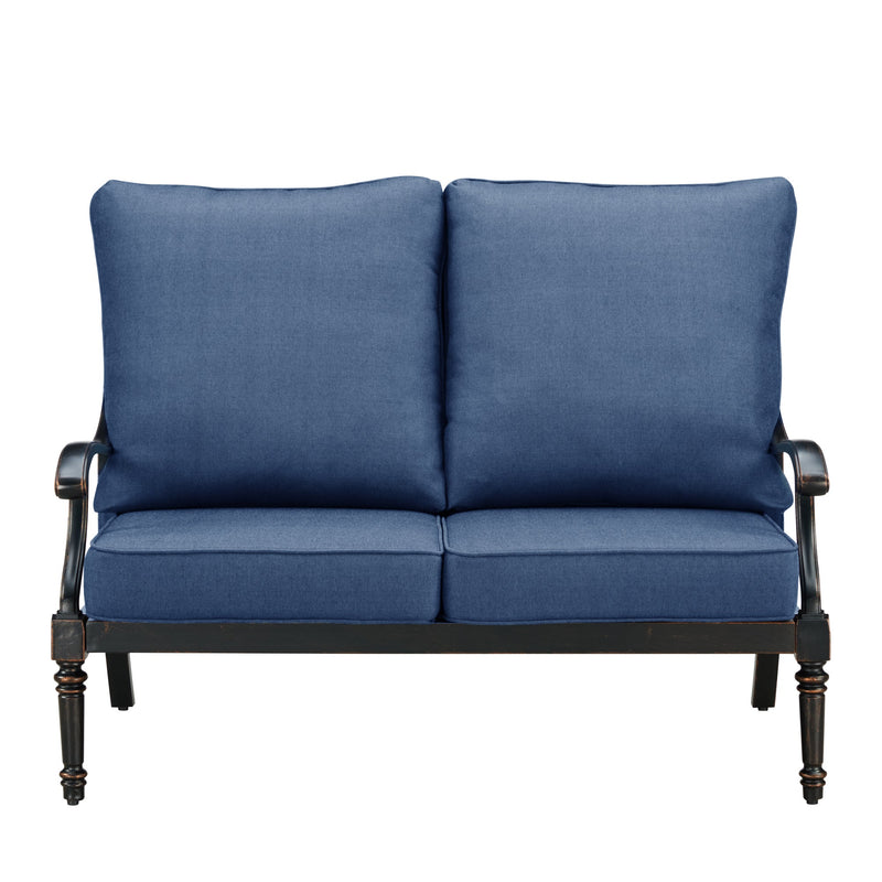 Black Aluminum Deep Seating Loveseat with Cushions