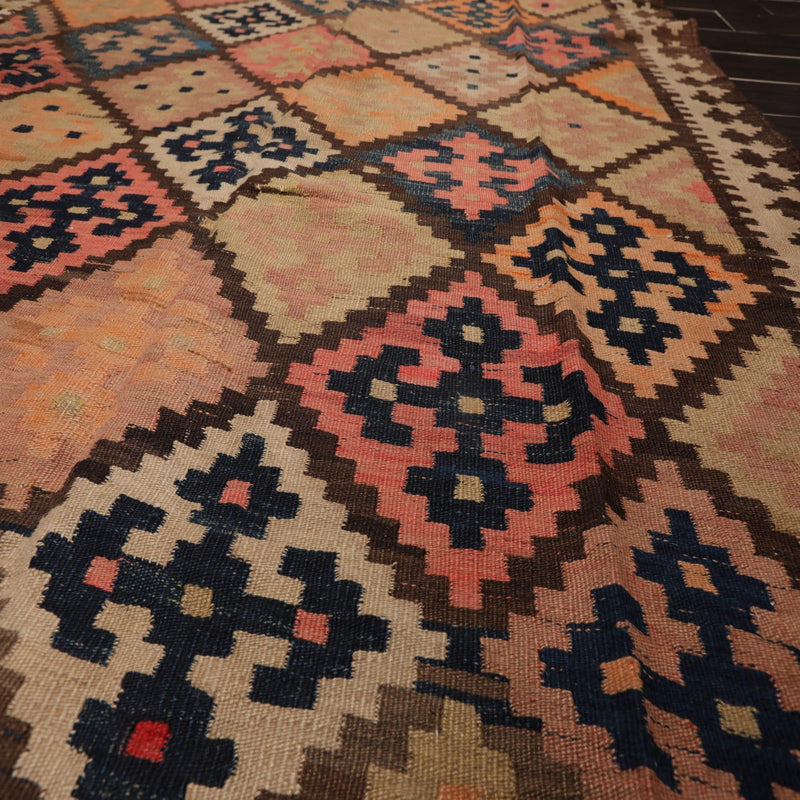 5'2" x 12'9" Vintage Hand Woven Southwestern Kilim 100% Wool Area Rug Brown