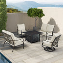 Black Aluminum Fire Table Set with Two Loveseats and Two Club Chairs