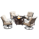 Aluminum 44-in Round Patio Fire Table Set with Swivel Rocking Chairs