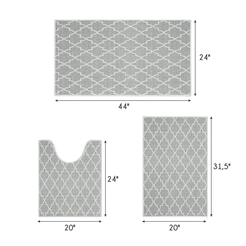 Geometric Design 3 Piece Bathroom Rugs Set |Gray
