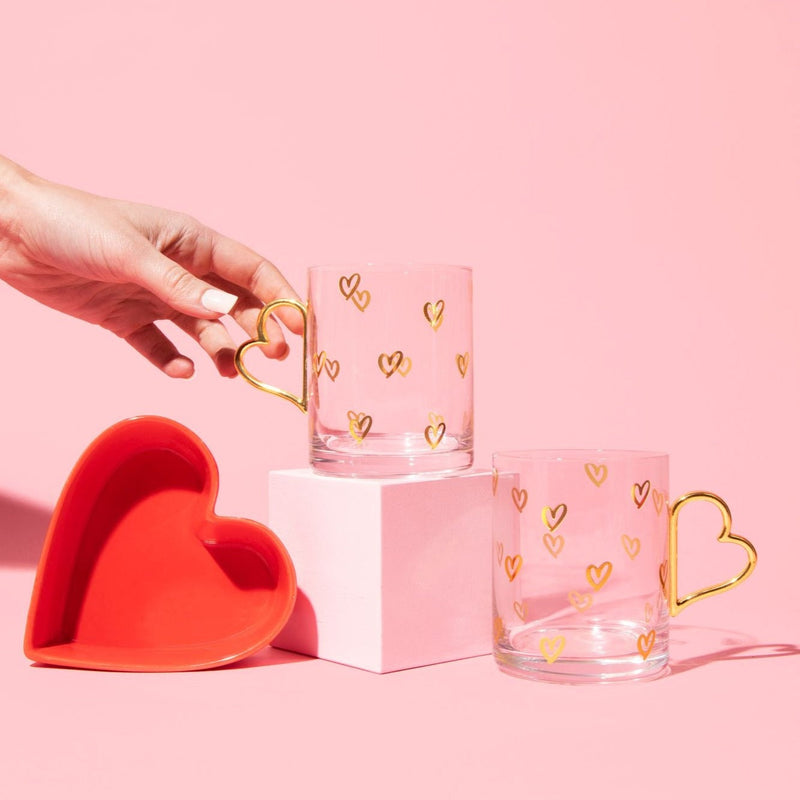 Gold Heart Glass Coffee Mug