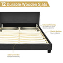 Full Upholstered Platform Bed Frame with Headboard Wood Slat by DirectDeals