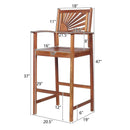 2 Pieces Outdoor Acacia Wood Bar Chairs with Sunflower Backrest and Armrests by LJGDeals