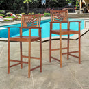 2 Pieces Outdoor Acacia Wood Bar Chairs with Sunflower Backrest and Armrests by LJGDeals