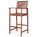2 Pieces Outdoor Acacia Wood Bar Chairs with Sunflower Backrest and Armrests by LJGDeals