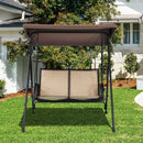 2-Person Patio Swing with Adjustable Canopy and 2 Storage Pocket-Brown by LJGDeals