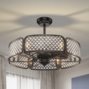 30 Inch Caged Ceiling Fan With Light Crystal Lampshade 6 Light Bases-Brown