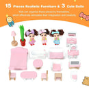 Wooden Dollhouse 3-Story Pretend Playset with Furniture and Doll Gift for Age 3+ Year by LJGDeals