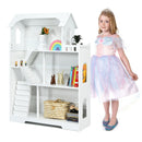 Kids Wooden Dollhouse Bookshelf with Anti-Tip Design and Storage Space