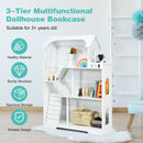 Kids Wooden Dollhouse Bookshelf with Anti-Tip Design and Storage Space
