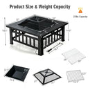 32 Inch 3 in 1 Outdoor Square Fire Pit Table with BBQ Grill and Rain Cover for Camping by LJGDeals
