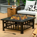 32 Inch 3 in 1 Outdoor Square Fire Pit Table with BBQ Grill and Rain Cover for Camping by LJGDeals