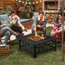 32 Inch 3 in 1 Outdoor Square Fire Pit Table with BBQ Grill and Rain Cover for Camping by LJGDeals