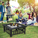 32 Inch 3 in 1 Outdoor Square Fire Pit Table with BBQ Grill and Rain Cover for Camping by LJGDeals