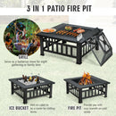 32 Inch 3 in 1 Outdoor Square Fire Pit Table with BBQ Grill and Rain Cover for Camping by LJGDeals
