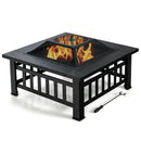 32 Inch 3 in 1 Outdoor Square Fire Pit Table with BBQ Grill and Rain Cover for Camping by LJGDeals