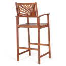 2 Pieces Outdoor Acacia Wood Bar Chairs with Sunflower Backrest and Armrests by LJGDeals