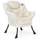 Modern Polyester Fabric Lazy Chair with Steel Frame and Side Pocket-Beige