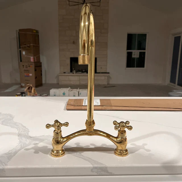 2 Hole Unlacquered Brass Kitchen Faucet With Sprayer