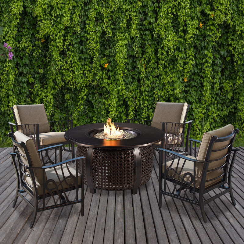 Aluminum 44-in Round Antique Copper Fire Table Set with Rocking Chairs