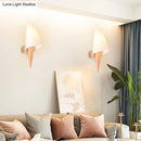 GobekUsa Ice Cream Cone Wall Mounted Light with Simplicity Wood Finish, Single-Bulb Bedside Wall Light Fixture & White Glass Shade