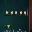 GobekUsa Ice Cube Crystal Pendant Light - Minimalist Gold Dining Room Island Lamp (5/10 Heads)