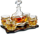 Wine and Whiskey Mountain Decanter, 4 Glasses and Wood Tray 750 ML