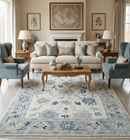 Idris Custom Made Modern Oushak Light Silver And Ivory Wool Area Rug by The Rug Decor