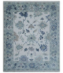 Idris Custom Made Modern Oushak Light Silver And Ivory Wool Area Rug by The Rug Decor