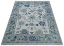 Idris Custom Made Modern Oushak Light Silver And Ivory Wool Area Rug by The Rug Decor