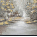 Hand Painted Acrylic Wall Art Landscape Golden Trees on a 35 x 47 Rectangular Canvas with a Black Wooden Frame