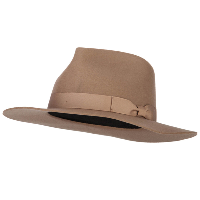 Women's Bow Ribbon Band Pinched Crown Stiff Brim Wool Fedora Hat