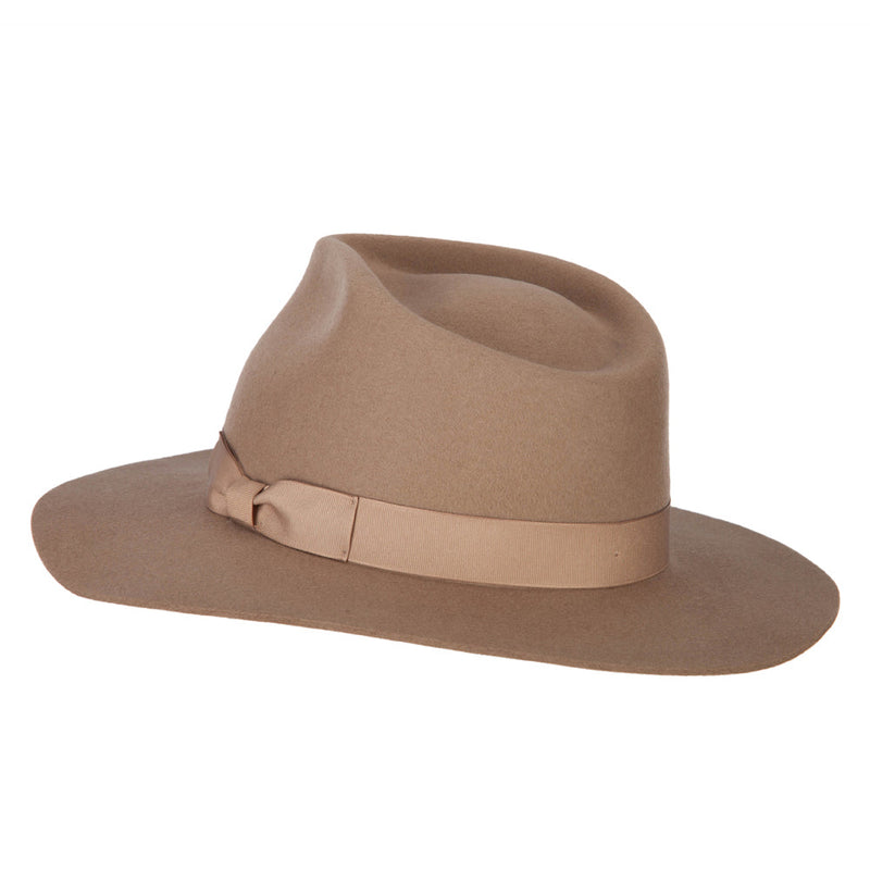 Women's Bow Ribbon Band Pinched Crown Stiff Brim Wool Fedora Hat