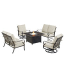 Black Aluminum Fire Table Set with Two Loveseats and Two Club Chairs