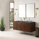 James Martin Amberly 60" Dual Mount Double Bathroom Vanity, Mid-Century Walnut