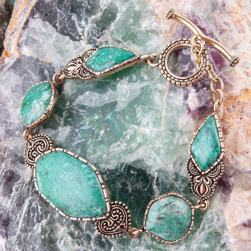 Ikkat Green Chrysocolla Golden Link Bracelet