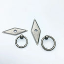 Rhombus "Ella" Antique Silver Ring Drawer Pulls with Backplate