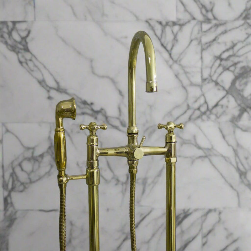 Unlacquered Brass Tub Faucet With handheld