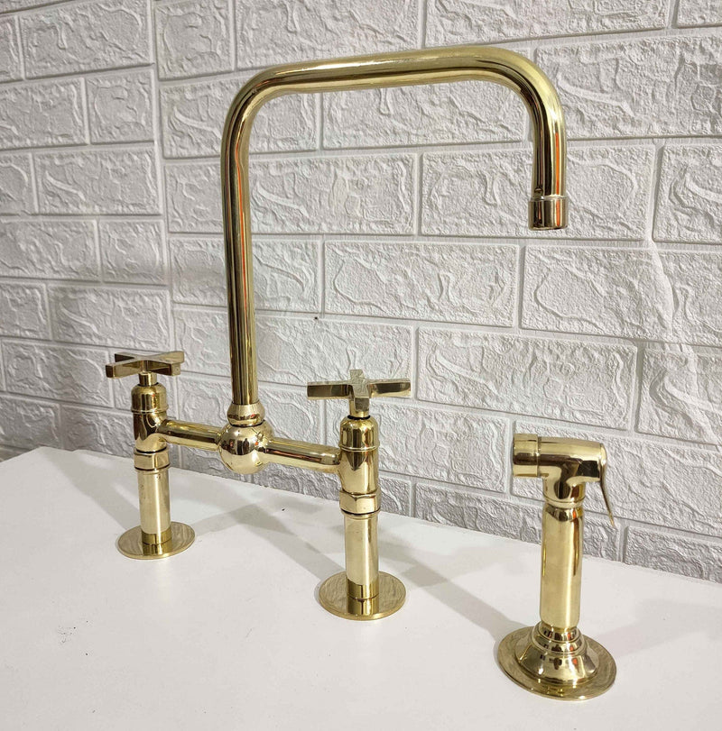 Unlacquered Brass Bridge Kitchen Faucet