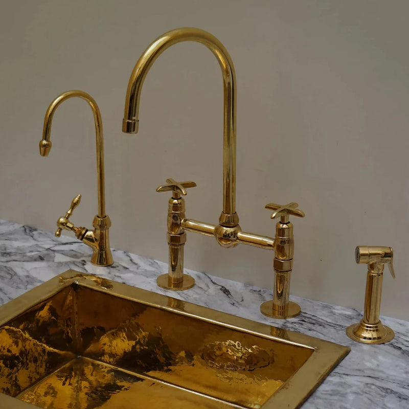 Unlacquered Solid Brass Kitchen Faucet with Sprayer
