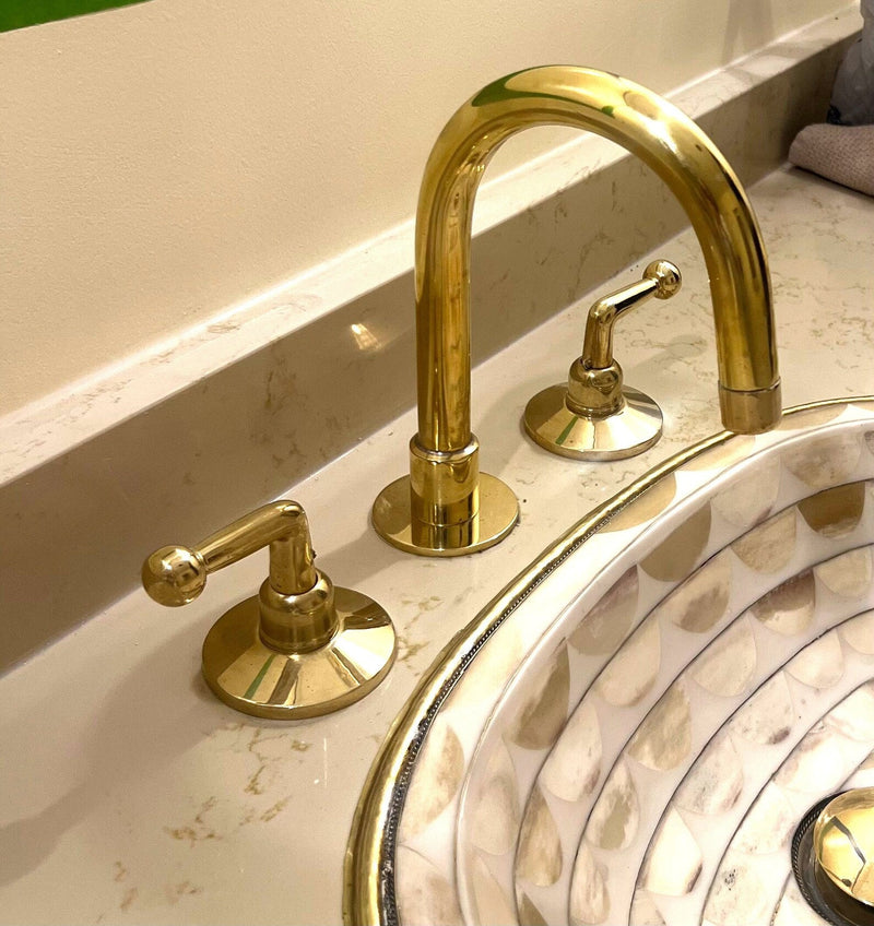 Unlacquered Brass 3 holes Faucet,  Solid Brass Widepspread Tap