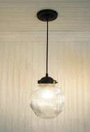 Factory Antique Large Glass Holophane Pendant Light