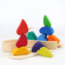 10-Piece Stained Wooden Rainbow Heart Stacking Puzzle Blocks