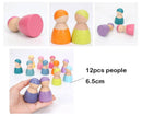 12-Piece Wooden Peg Dolls – Pastel/Macaron Colors