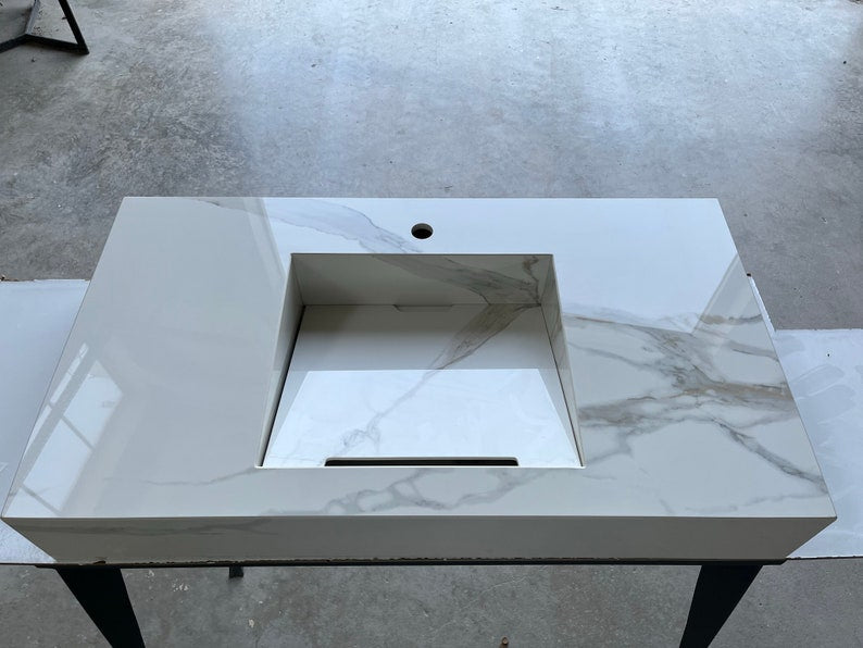 Italian Engineered Porcelain Sink - Calacatta Marble 100x55cm, photo 2 of 8